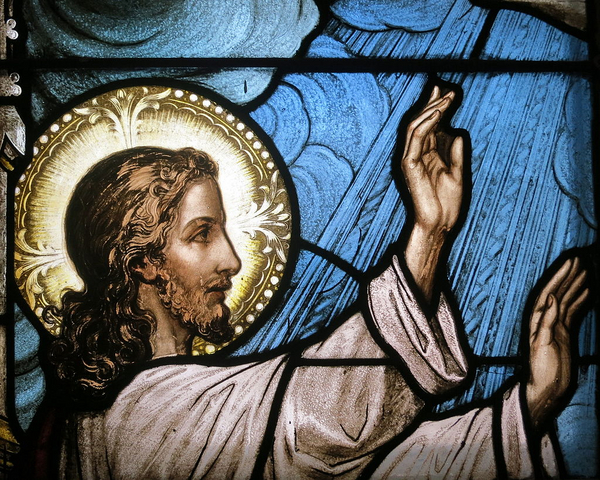 Saint Raphael Catholic Church  Springfield  Ohio    stained glass  Jesus calms the storm  detail  Wikimedia